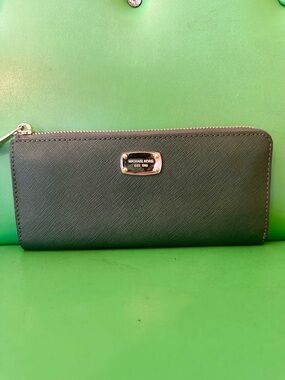 Michael Kors Green Zip-Around Wallet with Gold Hardware